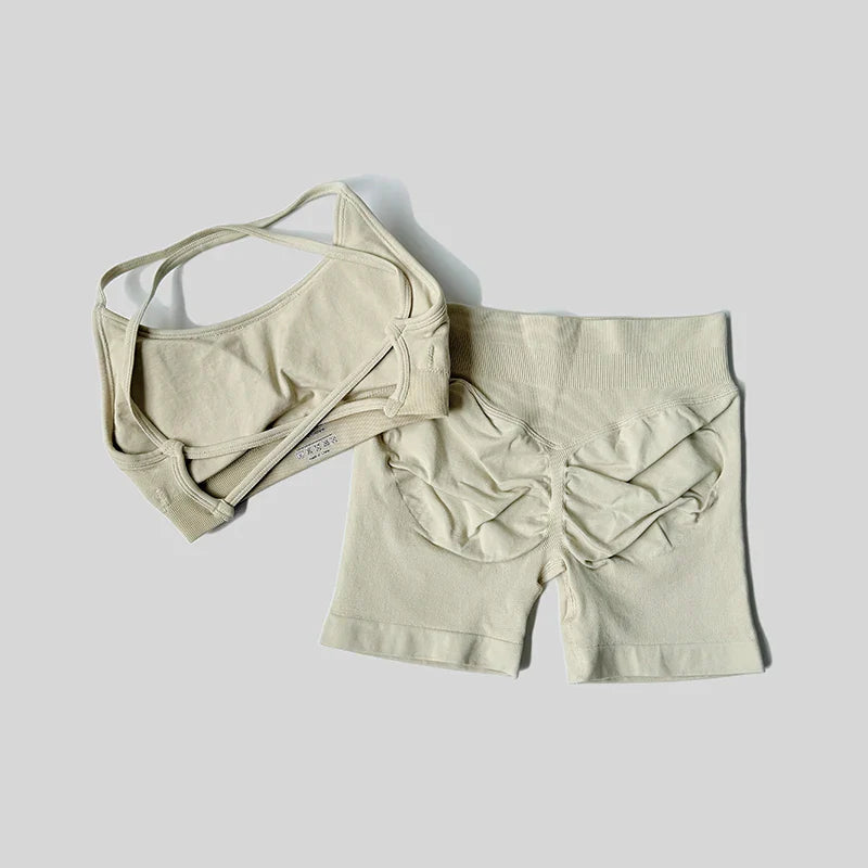 Yoga Set Workout Sets Women Tracksuit Gym Push Up Fitness Running Workout Sportswear Back Cross Sport Bra Leggings Shorts Suit