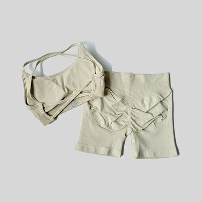 Yoga Set Workout Sets Women Tracksuit Gym Push Up Fitness Running Workout Sportswear Back Cross Sport Bra Leggings Shorts Suit