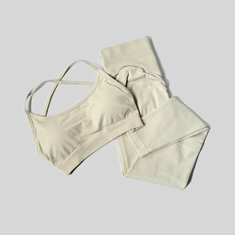 Yoga Set Workout Sets Women Tracksuit Gym Push Up Fitness Running Workout Sportswear Back Cross Sport Bra Leggings Shorts Suit