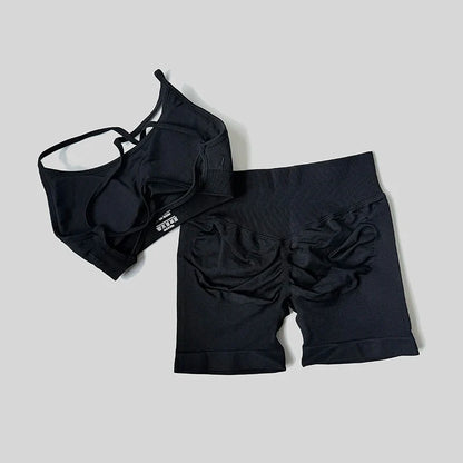 Yoga Set Workout Sets Women Tracksuit Gym Push Up Fitness Running Workout Sportswear Back Cross Sport Bra Leggings Shorts Suit