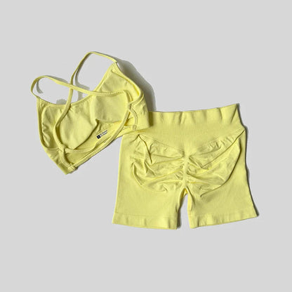 Yoga Set Workout Sets Women Tracksuit Gym Push Up Fitness Running Workout Sportswear Back Cross Sport Bra Leggings Shorts Suit