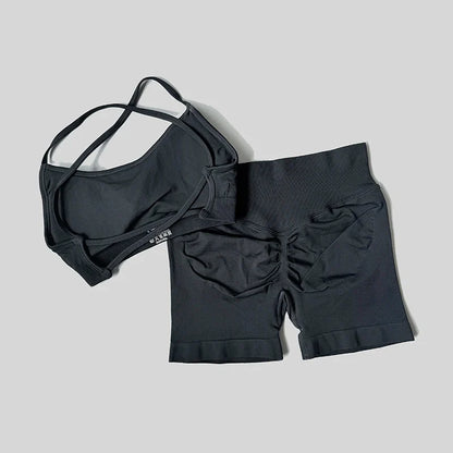 Yoga Set Workout Sets Women Tracksuit Gym Push Up Fitness Running Workout Sportswear Back Cross Sport Bra Leggings Shorts Suit