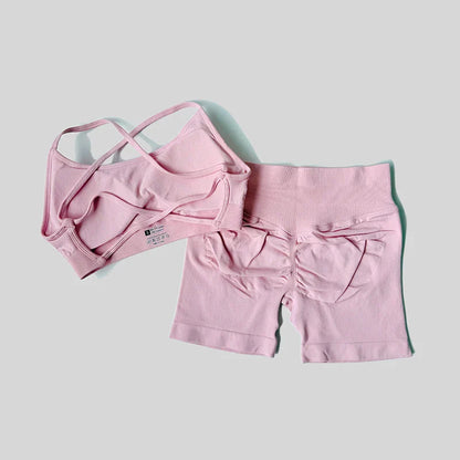 Yoga Set Workout Sets Women Tracksuit Gym Push Up Fitness Running Workout Sportswear Back Cross Sport Bra Leggings Shorts Suit