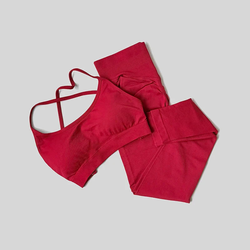 Yoga Set Workout Sets Women Tracksuit Gym Push Up Fitness Running Workout Sportswear Back Cross Sport Bra Leggings Shorts Suit