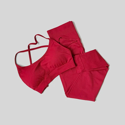 Yoga Set Workout Sets Women Tracksuit Gym Push Up Fitness Running Workout Sportswear Back Cross Sport Bra Leggings Shorts Suit