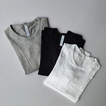 Yoga Clothes for Women, Sports Tops, Round Neck,, Seamless, Slim, Running Shirt Fitness Workout Long Sleeves Gym T shirt, Winter