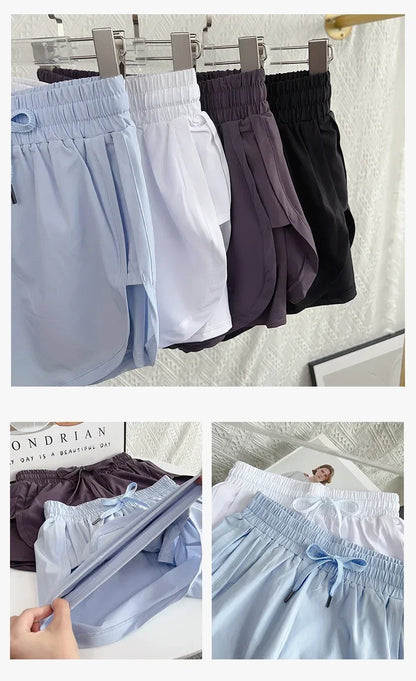 Yoga Sports Women Shorts High Waist Double Layered Quick-Dry Breathable Athletic Shorts Outdoor Leisure Running Fitness Shorts