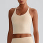 Women's Nude Yoga Wear Sexy Crossover Back Top Detachable Chest Pads Breathable Quick-drying Athletic Fitness Running Clothes