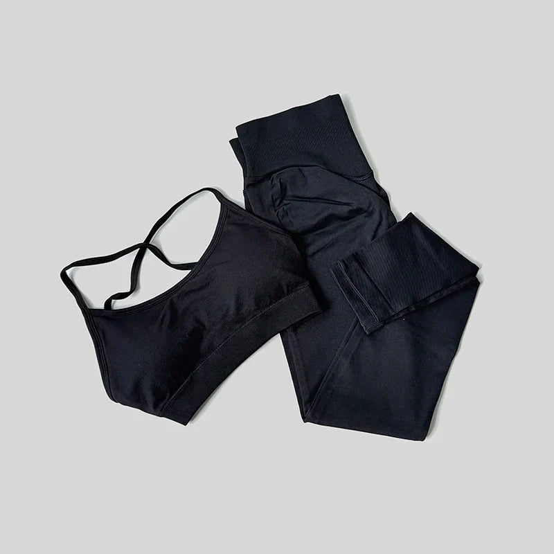 Yoga Set Workout Sets Women Tracksuit Gym Push Up Fitness Running Workout Sportswear Back Cross Sport Bra Leggings Shorts Suit