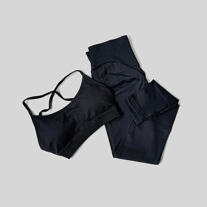 Yoga Set Workout Sets Women Tracksuit Gym Push Up Fitness Running Workout Sportswear Back Cross Sport Bra Leggings Shorts Suit