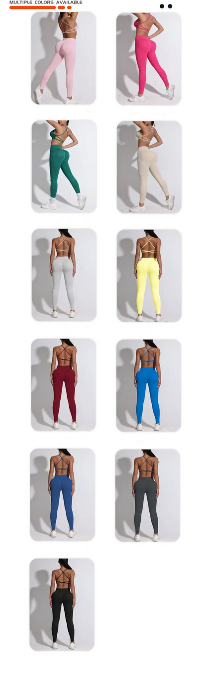 Yoga Set Workout Sets Women Tracksuit Gym Push Up Fitness Running Workout Sportswear Back Cross Sport Bra Leggings Shorts Suit