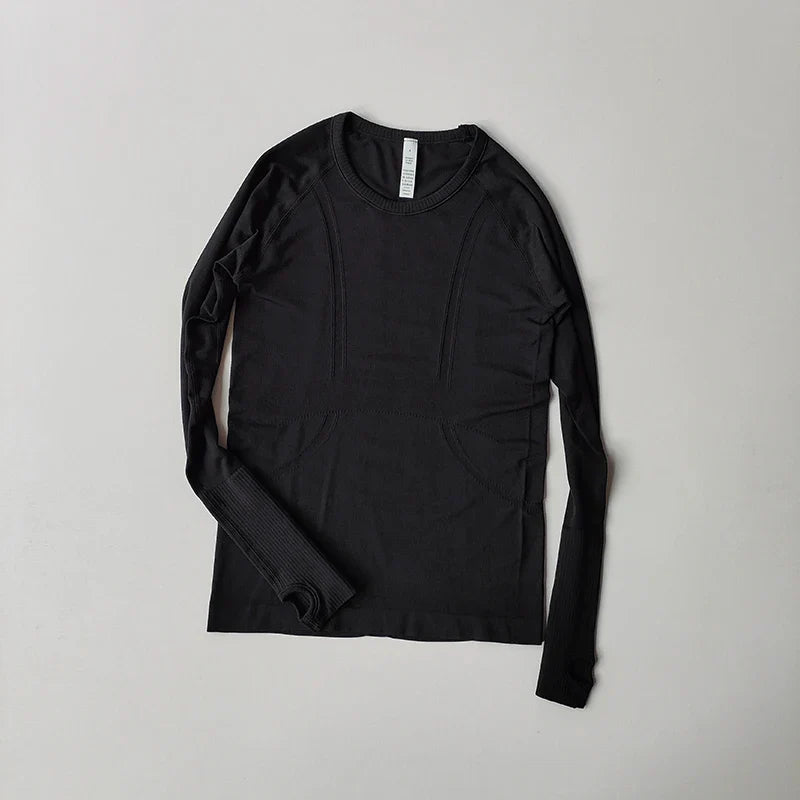 Yoga Clothes for Women, Sports Tops, Round Neck,, Seamless, Slim, Running Shirt Fitness Workout Long Sleeves Gym T shirt, Winter