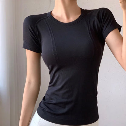 Yoga Suits for Women in Spring Summer New Sports Tops Integrated with Slim Short-sleeved T-shirt Running Training Fitness Suits