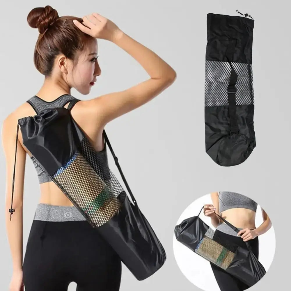Yoga Mat Bag Portable Breathable Sports Bag with Adjustable Shoulder Straps Carry Mesh Storage Bag Fits Most Yoga Mats Black