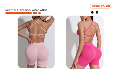 Yoga Set Workout Sets Women Tracksuit Gym Push Up Fitness Running Workout Sportswear Back Cross Sport Bra Leggings Shorts Suit