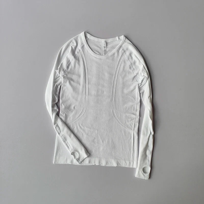 Yoga Clothes for Women, Sports Tops, Round Neck,, Seamless, Slim, Running Shirt Fitness Workout Long Sleeves Gym T shirt, Winter