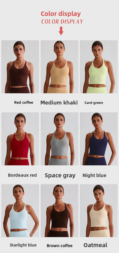 Women's Nude Yoga Wear Sexy Crossover Back Top Detachable Chest Pads Breathable Quick-drying Athletic Fitness Running Clothes
