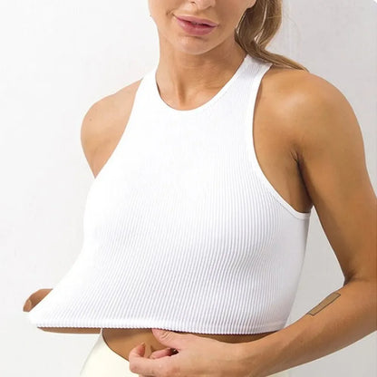 Yoga vest - Women's gym wear - Black and white striped design - Short-sleeved top - Seamless construction - Streetwear