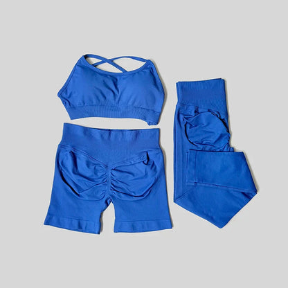 Yoga Set Workout Sets Women Tracksuit Gym Push Up Fitness Running Workout Sportswear Back Cross Sport Bra Leggings Shorts Suit