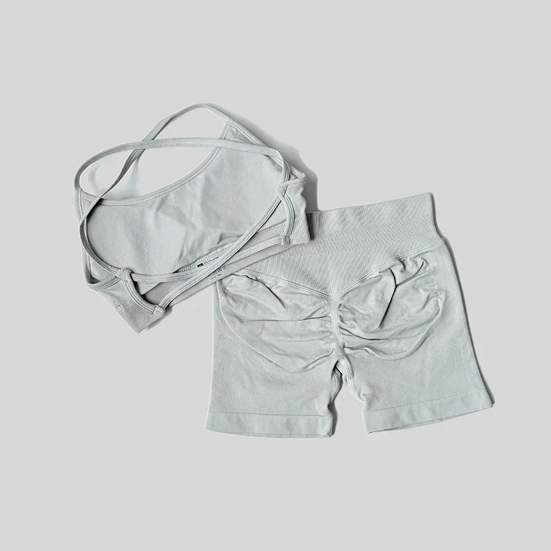 Yoga Set Workout Sets Women Tracksuit Gym Push Up Fitness Running Workout Sportswear Back Cross Sport Bra Leggings Shorts Suit