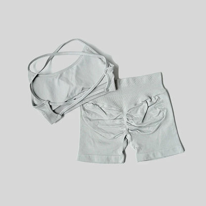 Yoga Set Workout Sets Women Tracksuit Gym Push Up Fitness Running Workout Sportswear Back Cross Sport Bra Leggings Shorts Suit